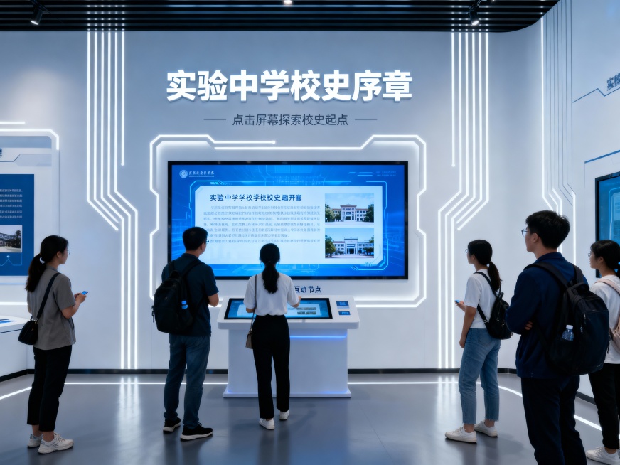 实验中学校史展厅
序厅：时光之门・精神序章​

前言、​互动节点

第一展区：拓荒岁月・弦歌不辍（19XX-19XX）​
板块主题 从初创到奠基，在艰辛中扎根生长​
​互动设计 触摸查询屏内置 “校史预览效果