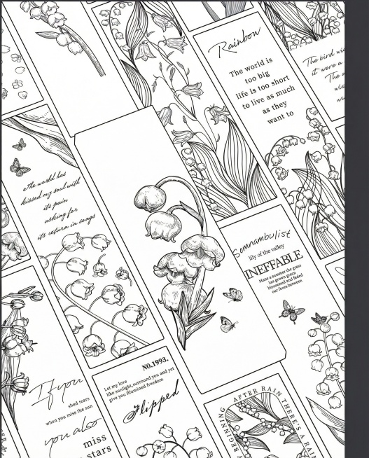 提取图中所有花朵线稿元素，包含包装和卡片上的预览效果