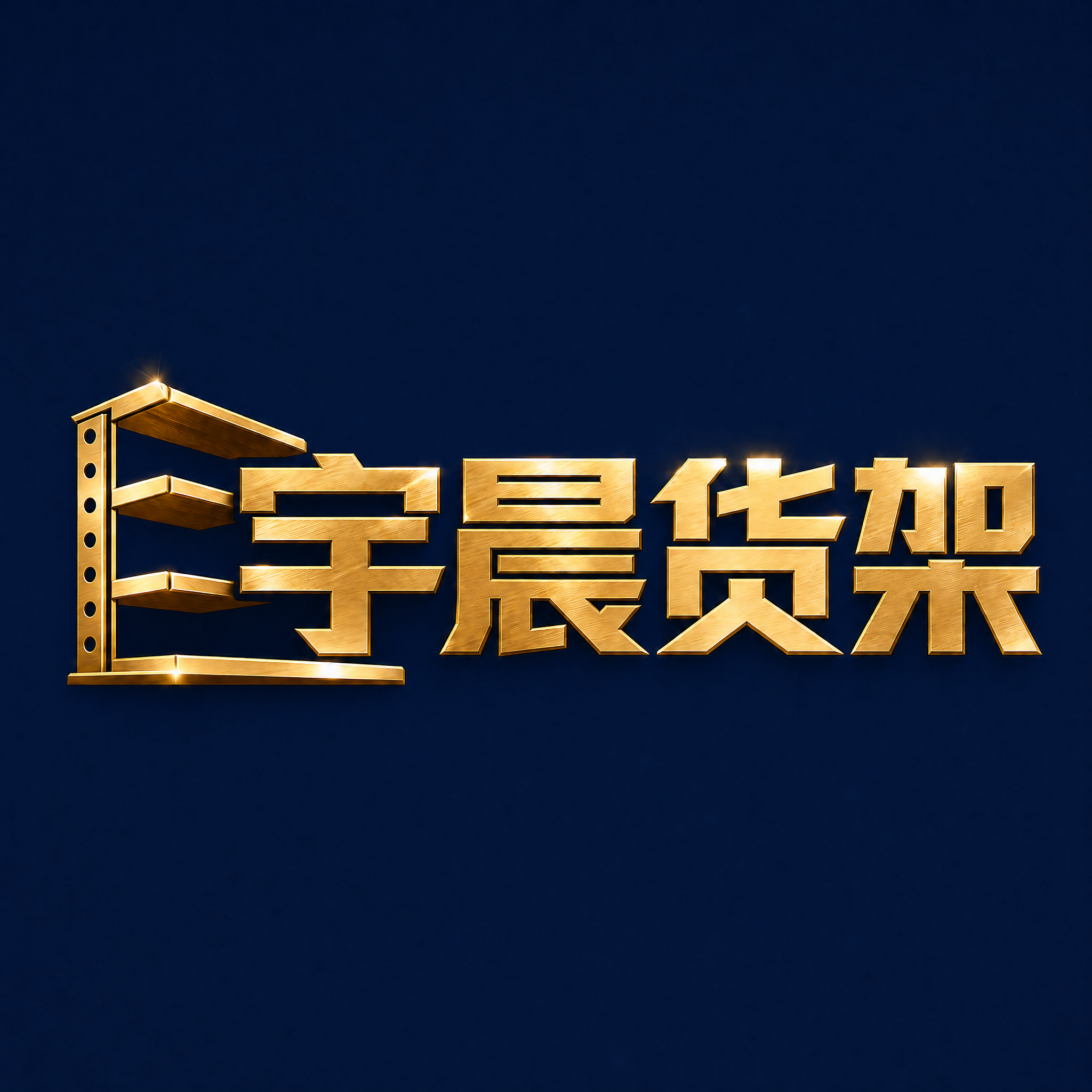 将背景改为深蓝色（藏青色），金色金属文字和货架图形保持不变，质… - 图片创意预览