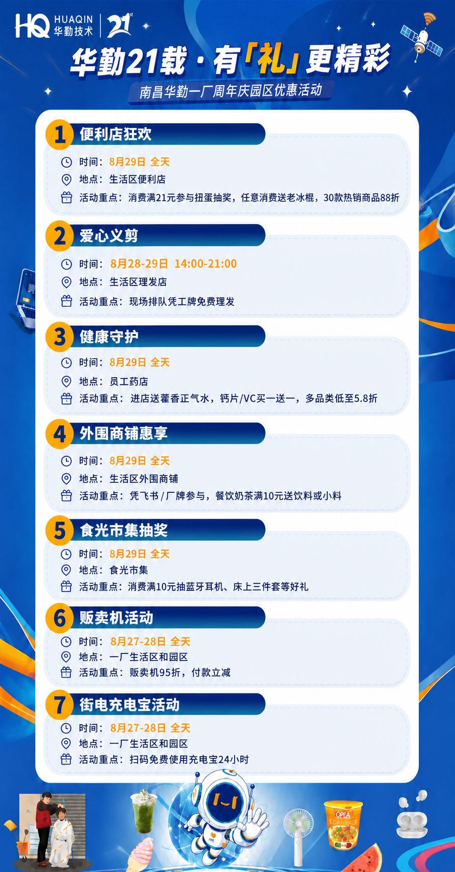 基于参考图修改，将7项活动的内容与规则合并简化为一句话突出活动… - 图片创意预览