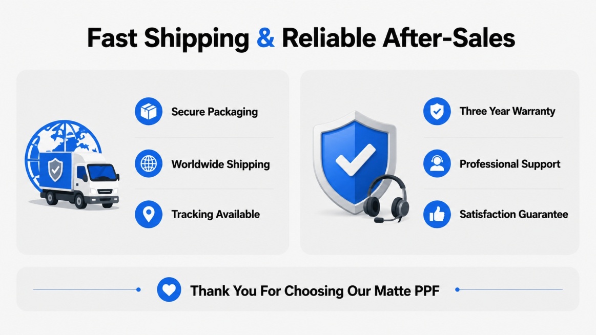 [第8屏] 物流发货与售后保障屏，最后一屏信息收口。
[氛围/风格] 清晰信息整理，简约专业，让买家放心。
[元素布局] 顶部标题，分两个模块：左侧物流信息，右侧售后服务，每个模块配对应图标，下方增加预览效果