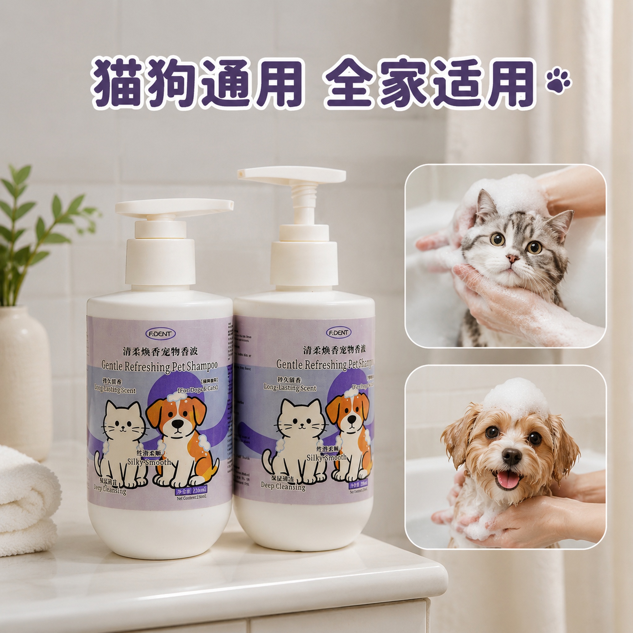 本品为宠物通用型多功能清洁护理浴液，采用氨基酸温和表活配方，温… - 图片创意预览