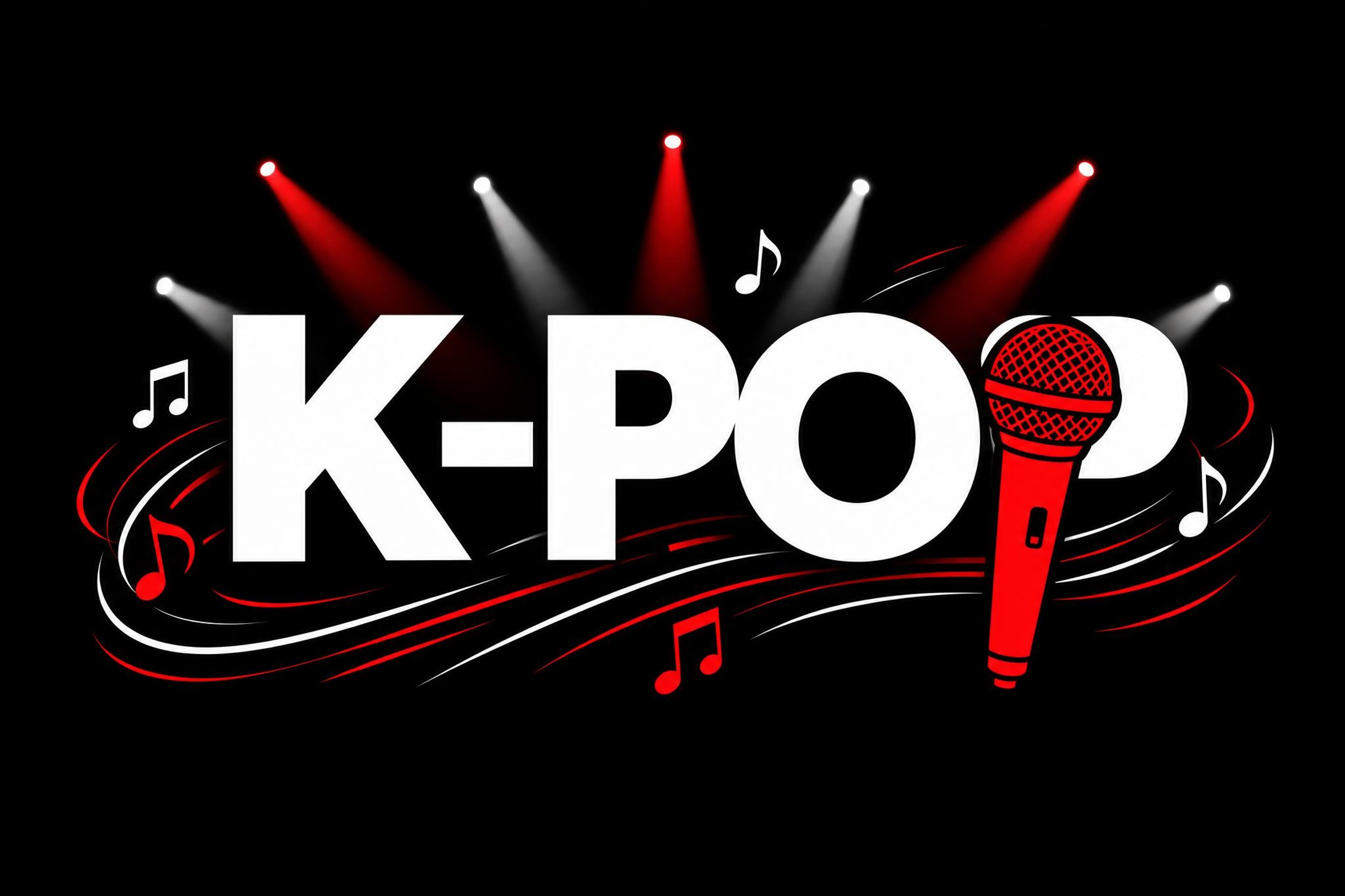 干净的纯黑色背景。平面艺术字体设计，主体文字"K-POP"，所… - 图片创意预览