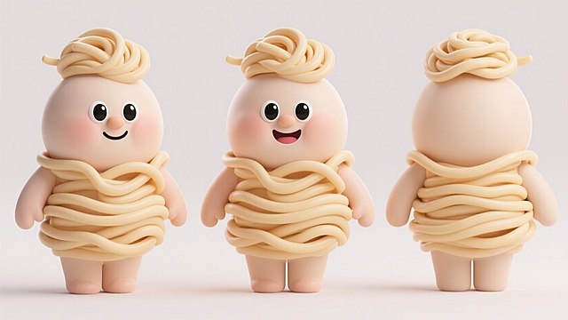 拟人化面条，可爱，胖嘟嘟，