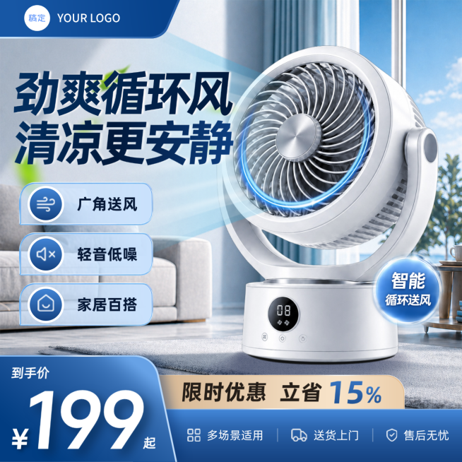 夏季家电电风扇科技质感促销活动线上渠道电商主图预览效果