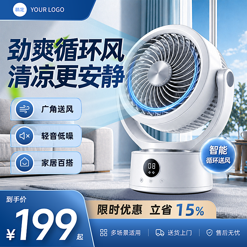 夏季家电电风扇科技质感促销活动线上渠道电商主图