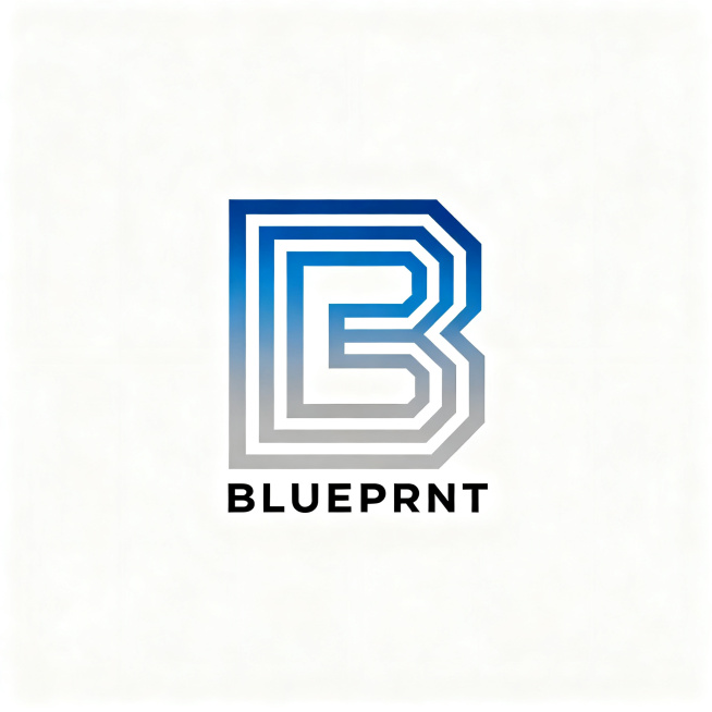 根据英文字母B为主要元素，设计一个有科技感，现代感的logo，辅助信息可参考BLUEPRNT，要尽量简洁，不复杂预览效果