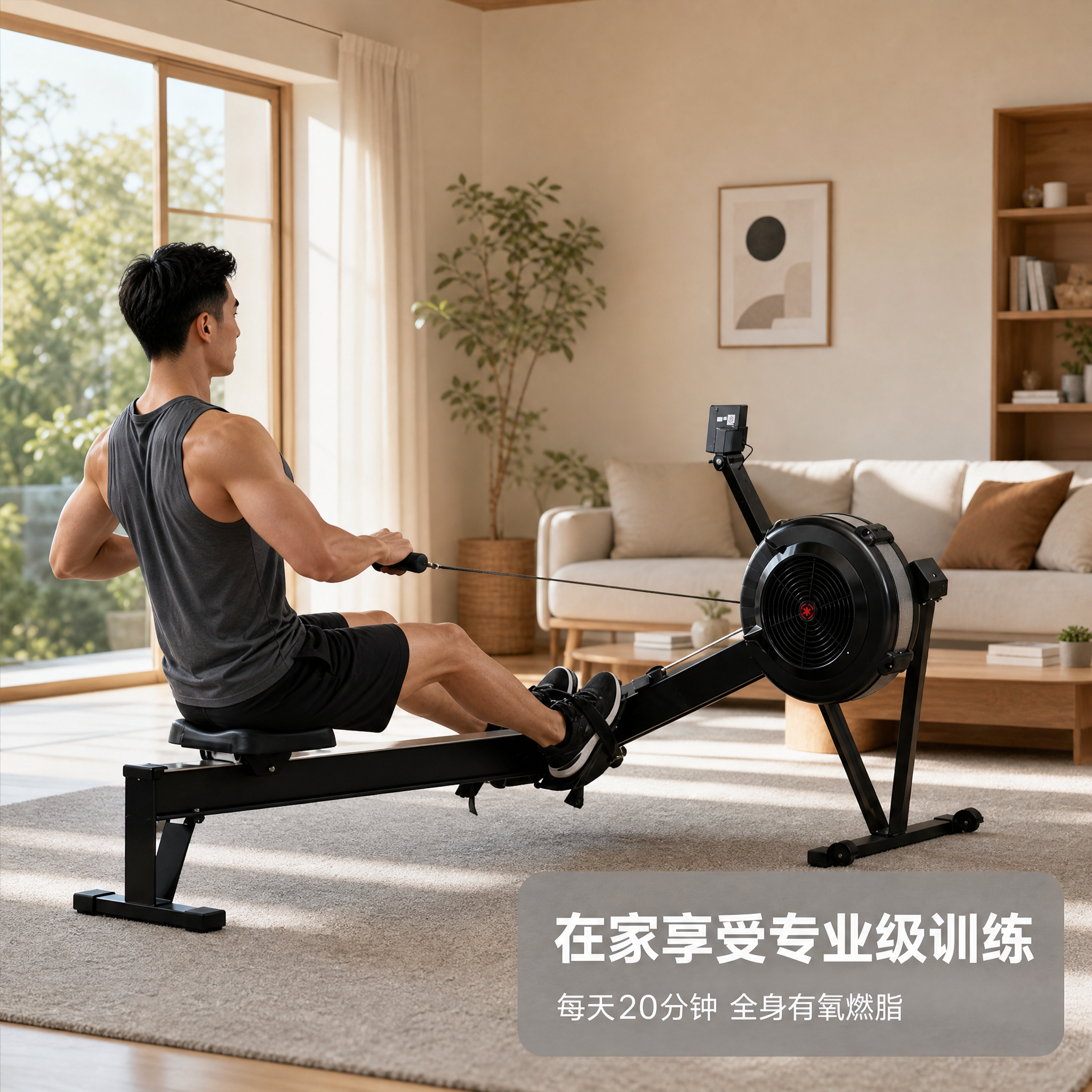 [主图-4] 场景使用与体验展示：风阻划船机在居家客厅中的真实… - 图片创意预览