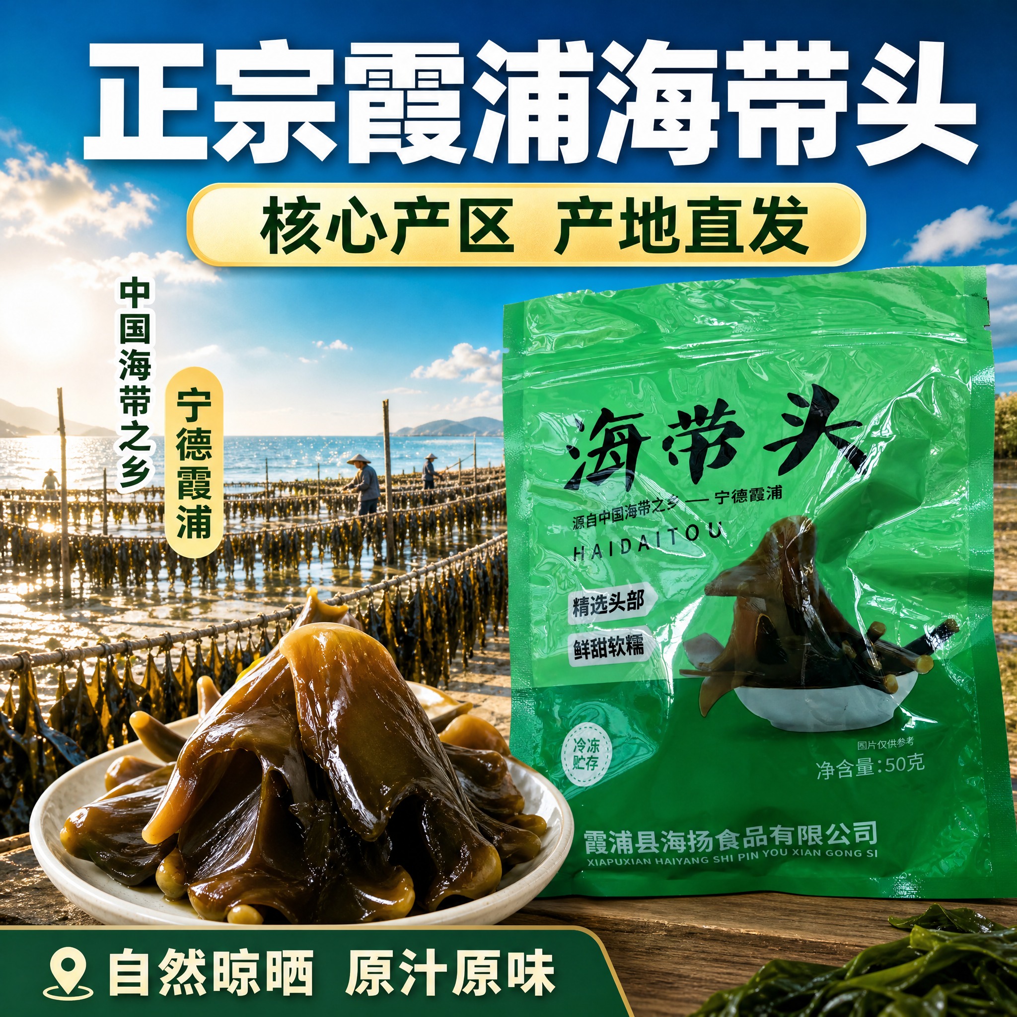 [主图-2] 产地溯源图，主题：正宗霞浦产地 核心产区直供。拼… - 图片创意预览