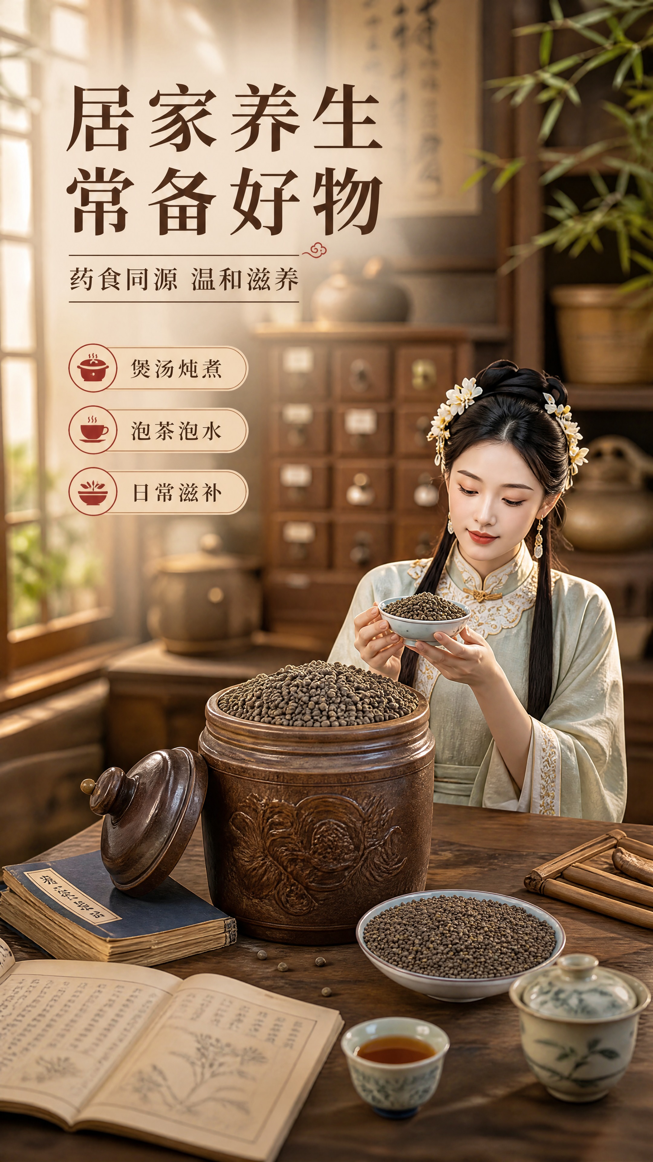 [商品] 使用【图1】古风场景黄葵子营销图、【图2】黄葵子颗粒… - 图片创意预览
