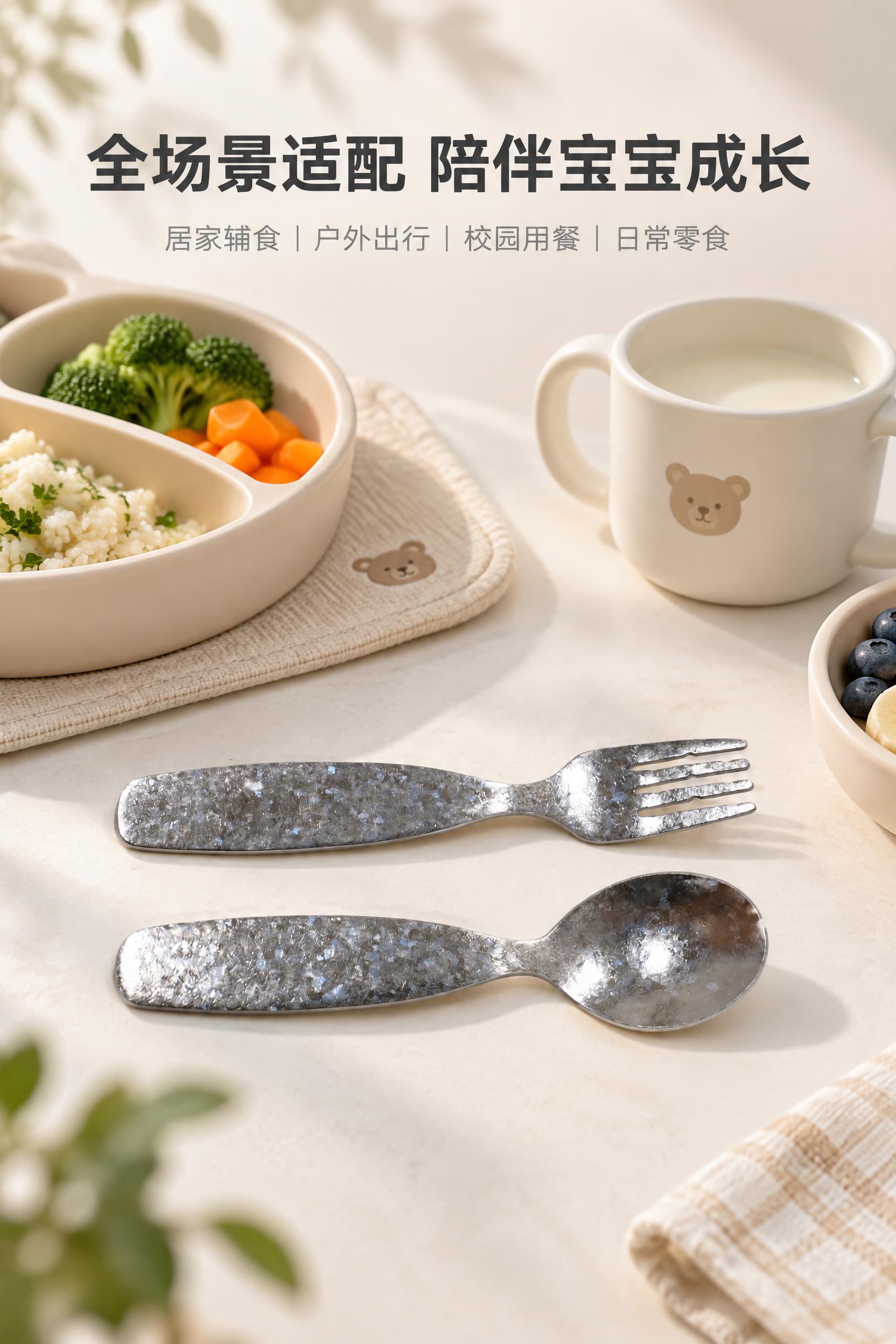 [商品] 使用上传的儿童纯钛叉勺产品图；保留13cm×3.2c… - 图片创意预览