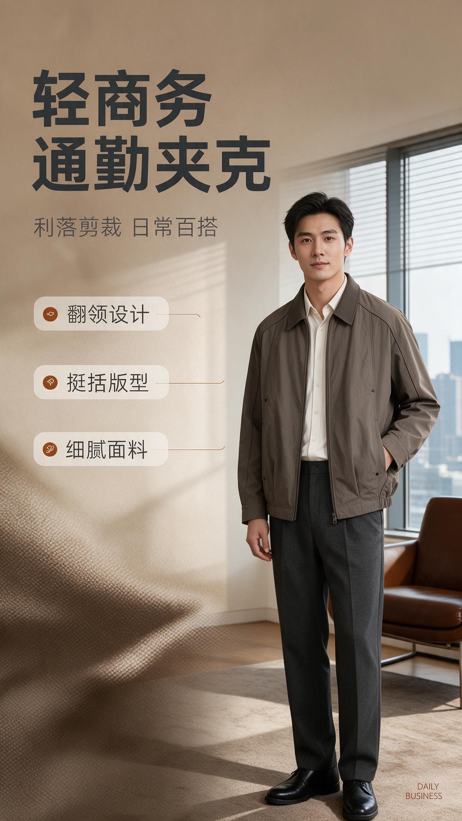 [商品] 使用【图1】咖色男士翻领夹克；商品处理：保留翻领、拉… - 图片创意预览