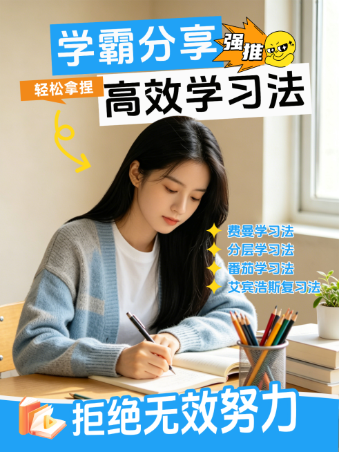 教育培训K12教育学霸学习方法分享人像小红书封面预览效果