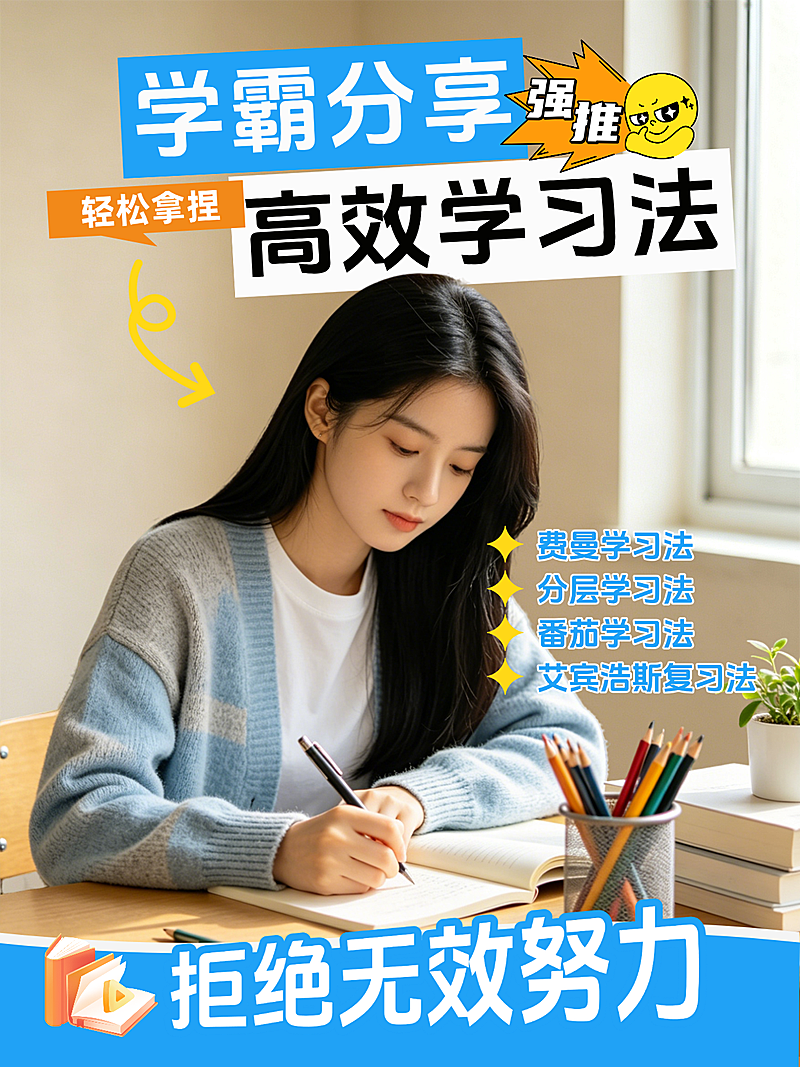 教育培训K12教育学霸学习方法分享人像小红书封面