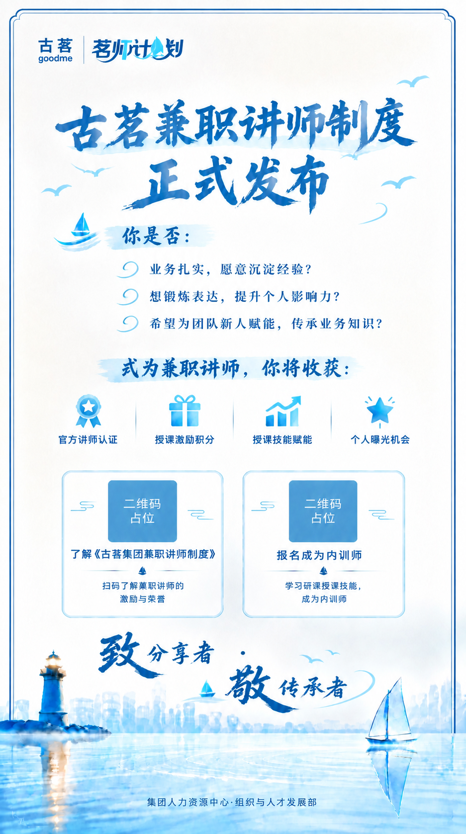 基于这张古茗兼职讲师制度发布海报，将正文区域的三行问句替换为以… - 图片创意预览