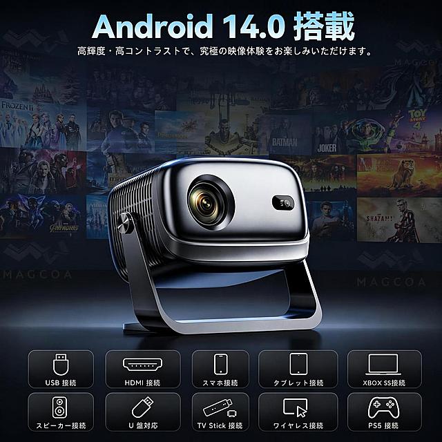 移除图中上方六个流媒体图标（hulu、Netflix、prime video、YouTube、HBO max、Roku）四个角多余的六个白色小点，保留所有原有图标、文字、投影仪和背景，保持整体构图、色彩、风格和其他所有内容都不变，修复后画面自然和谐
