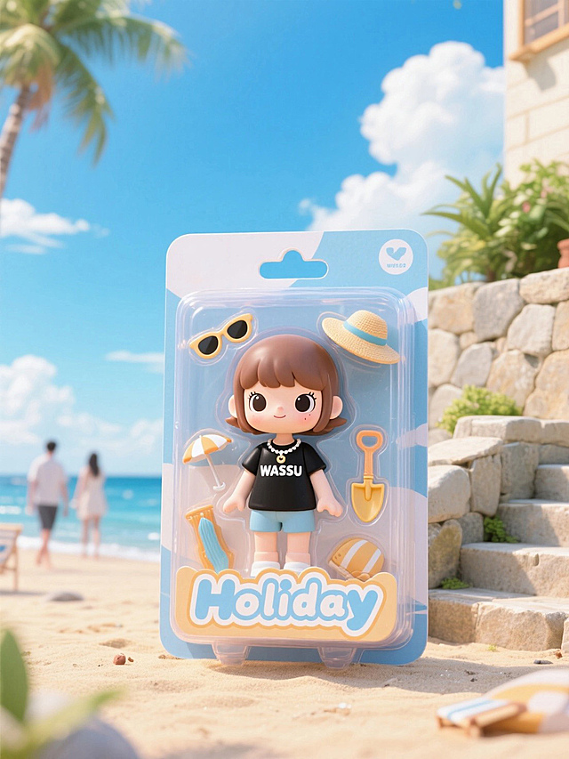 盒子上有描边文字“Holiday”，海边度假风