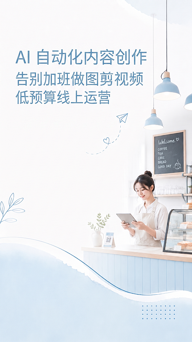 加上文案：AI 自动化内容创作，告别加班做图剪视频，低预算线上运营