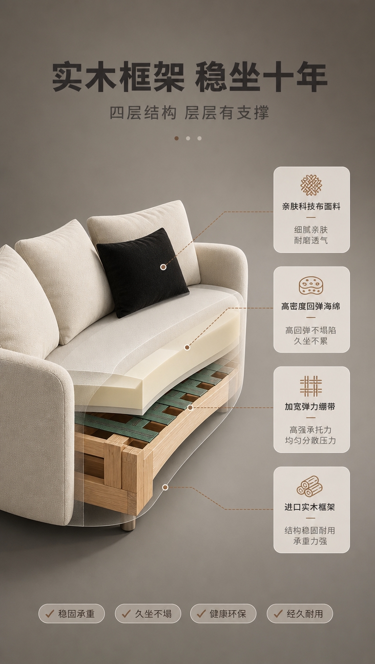 [商品] 使用【图1】奶油白色弧形休闲沙发；保留弧形外形、米白… - 图片创意预览