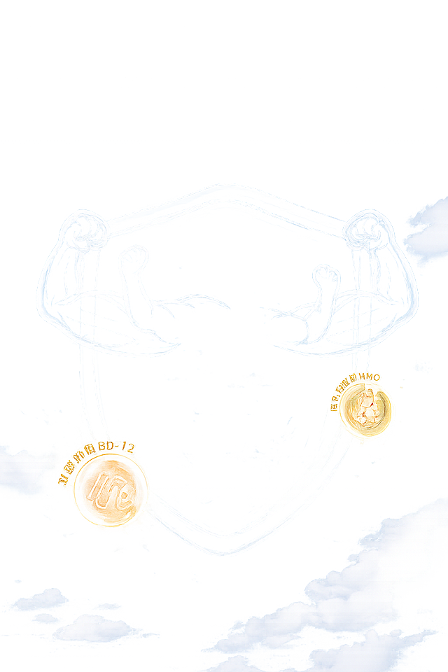 参考原图浅蓝色蓝天白云背景，保留透明护盾和双营养球的设计元素，去掉产品上的人物形象、奶粉桶以及广告语，保持整体清新明亮的母婴风格构图，不添加多余内容