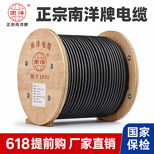 根据电缆产品生成一套618活动促销主图（5张）卖点是国家保检，无氧纯铜，厂家直销，正宗南洋牌。适配淘宝/天猫平台，主图比例1:1