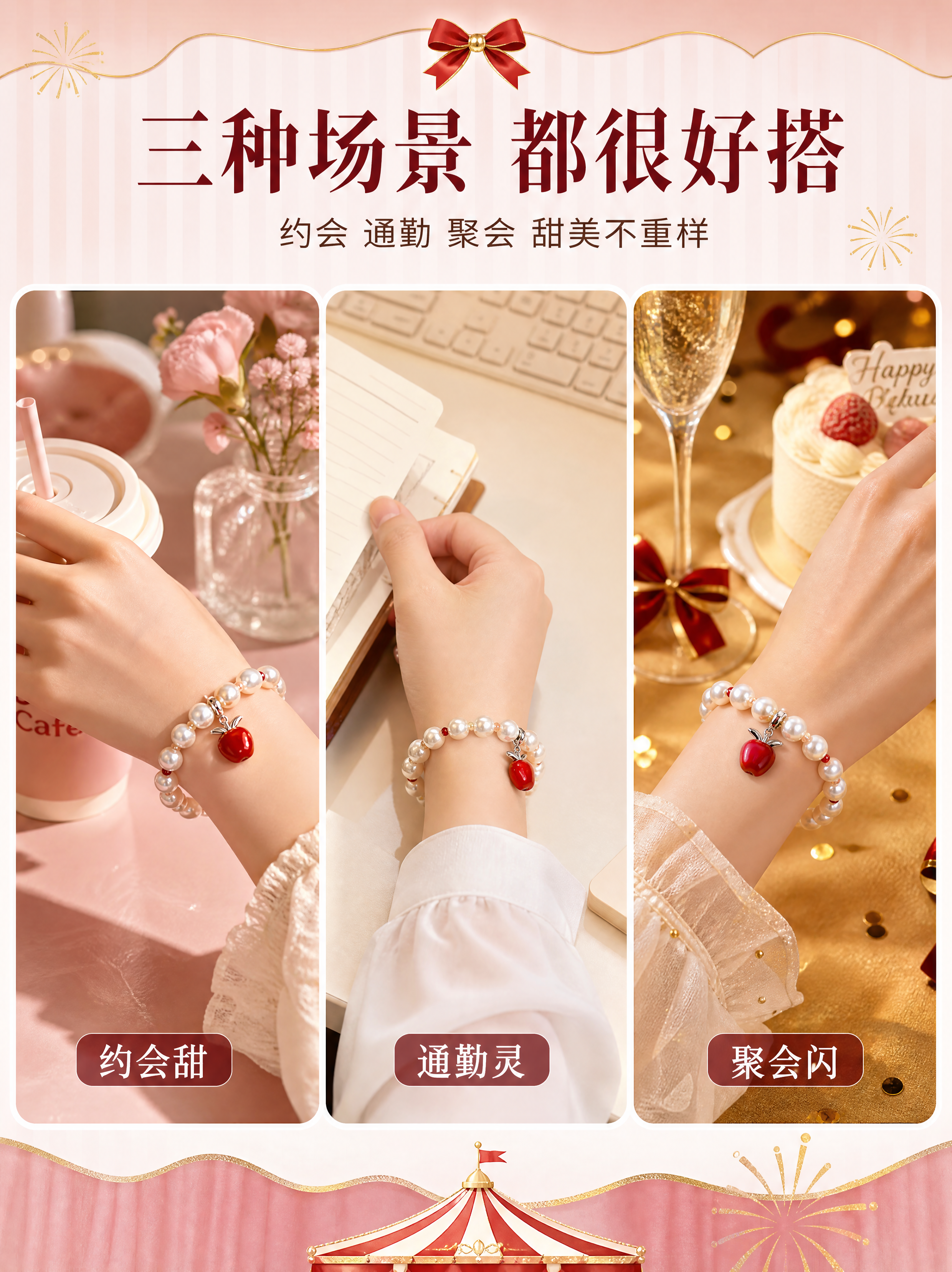 [商品] 使用精修后的红苹果珍珠手链产品图；保留珍珠颗数、排列… - 图片创意预览