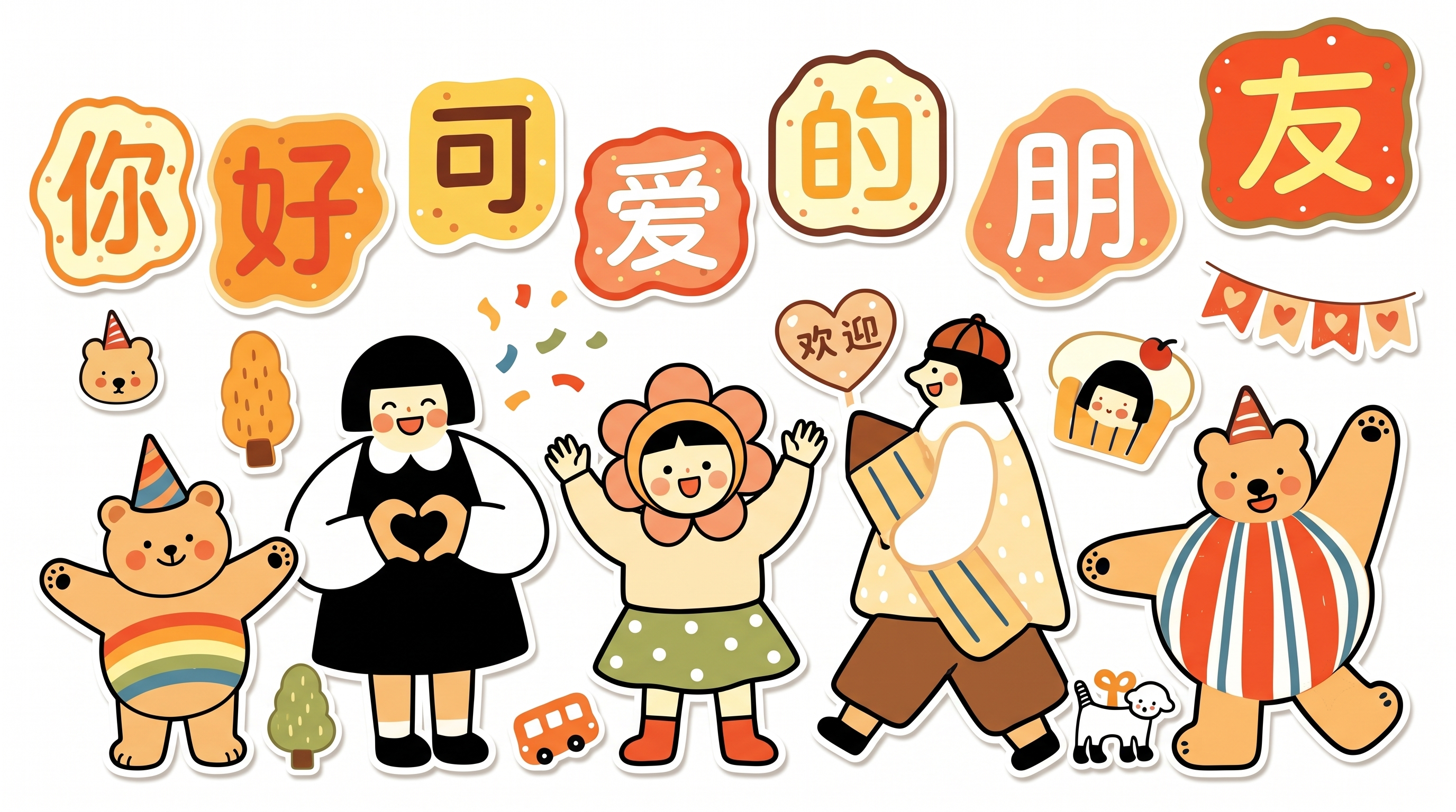 类似参考图的可爱治愈风扁平插画，人物做欢迎的姿势，色彩温暖柔和… - 图片创意预览
