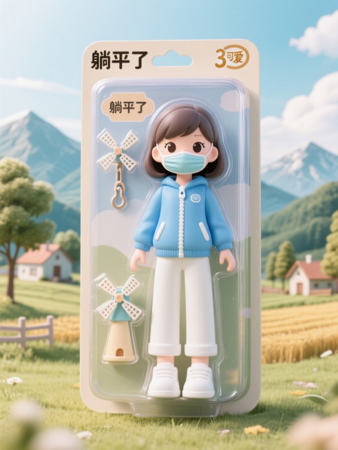 盒子上有描边文字“躺平了”预览效果