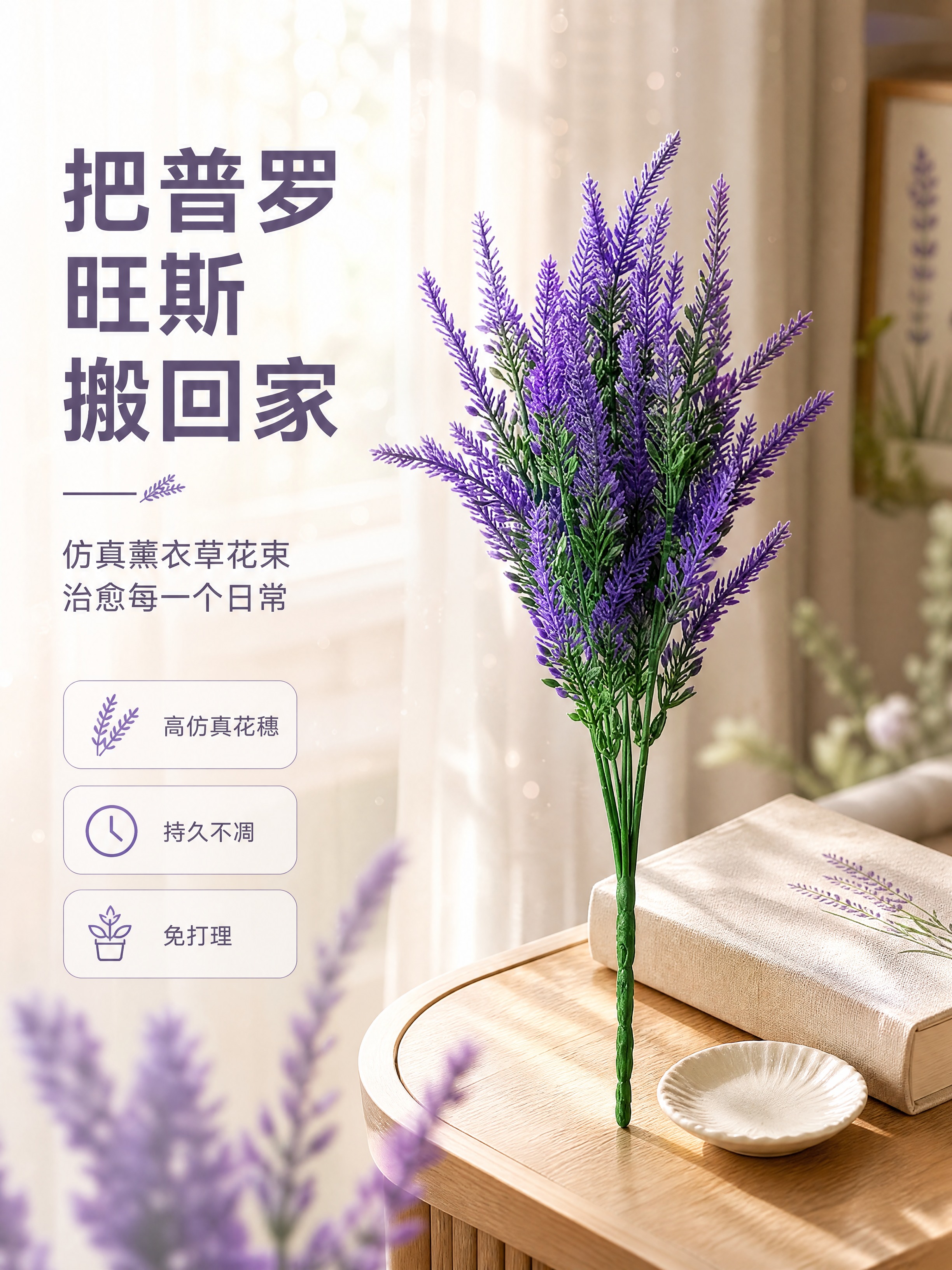 [商品] 使用【图1】仿真薰衣草花束；保留紫色花穗、绿色茎叶、… - 图片创意预览