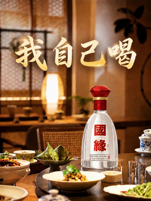 将标题文字“我自己喝”略微放大，保持其他画面元素不变，生成3:4比例的竖版高清图片预览效果