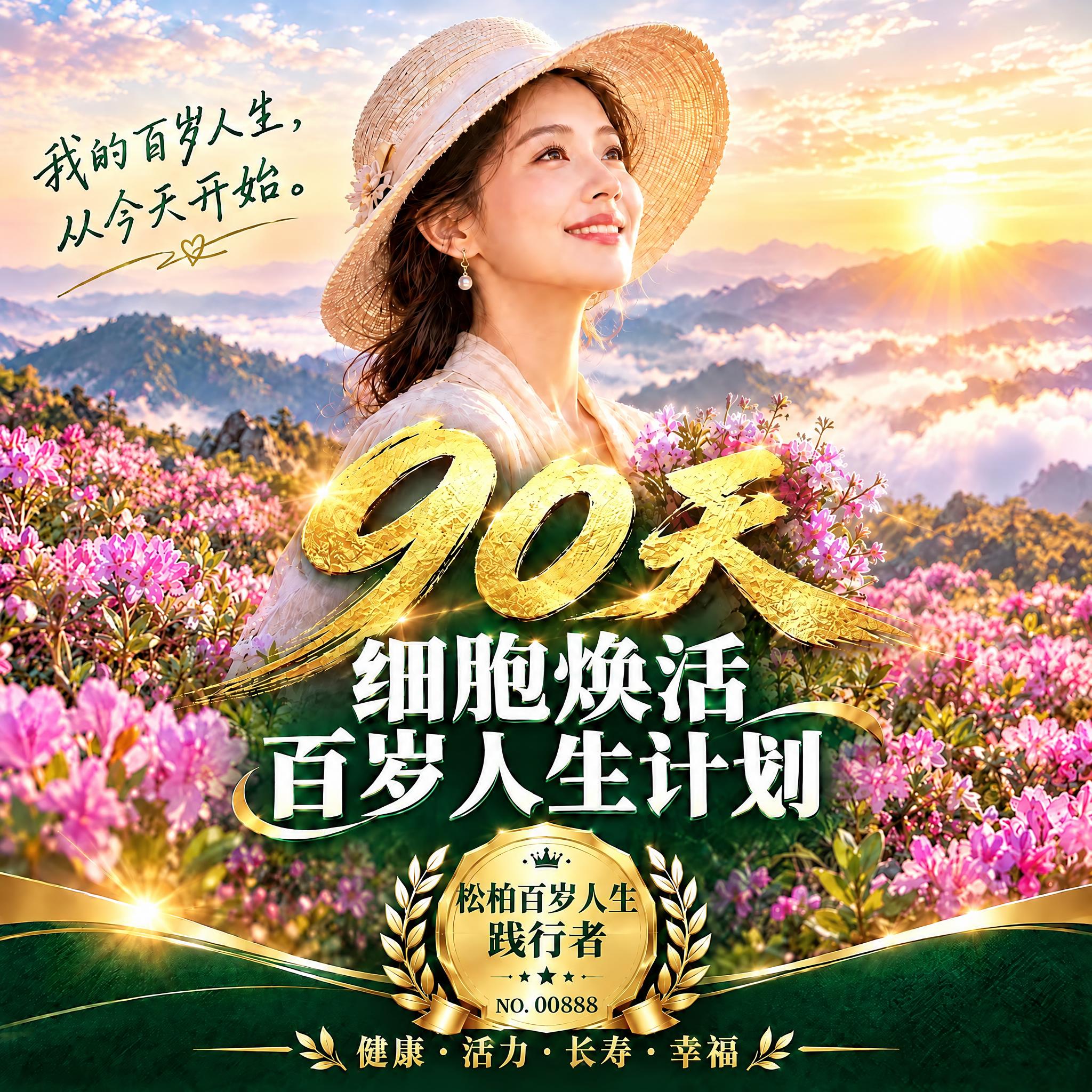 将这张正方形头像海报中下方金色徽章内的文字"百岁人生践行者"改… - 图片创意预览