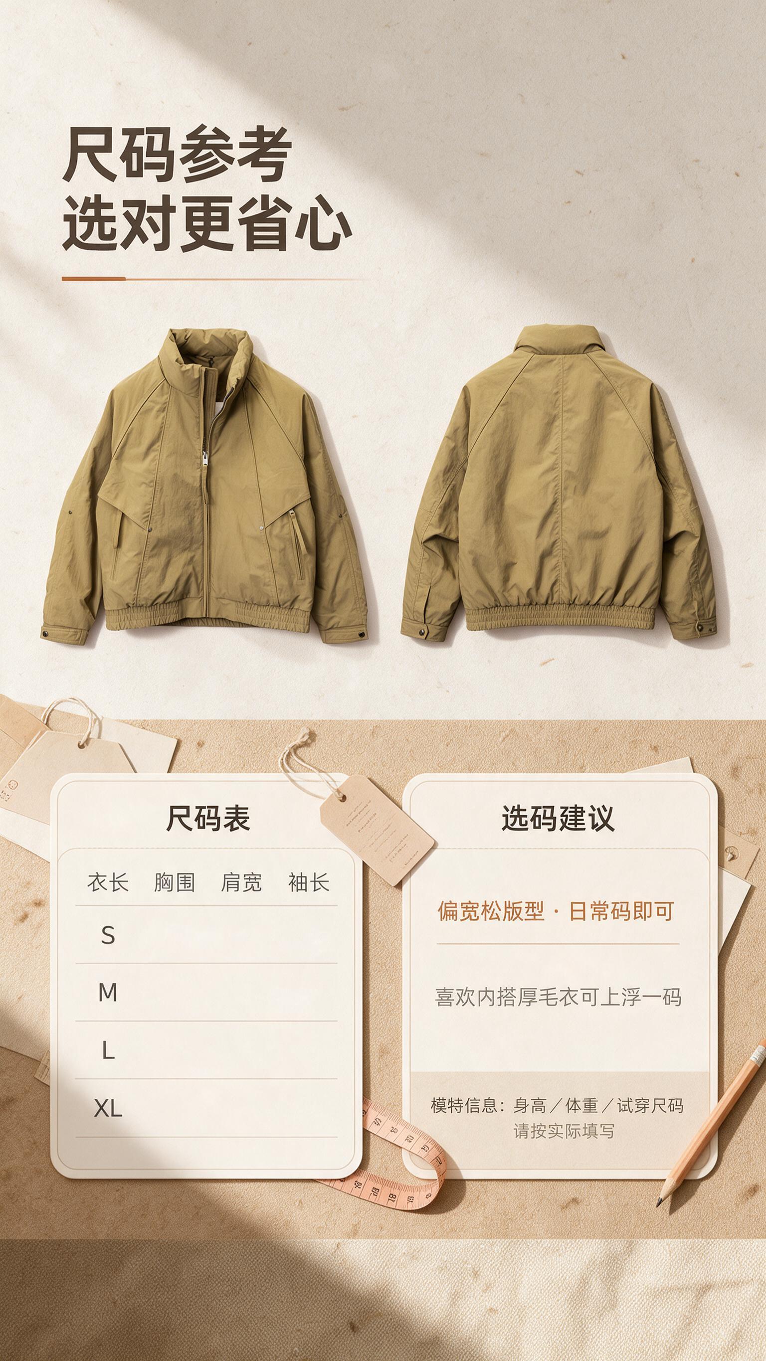 [商品] 使用【图1】卡其色立领多裁片休闲夹克外套；保留立领、… - 图片创意预览