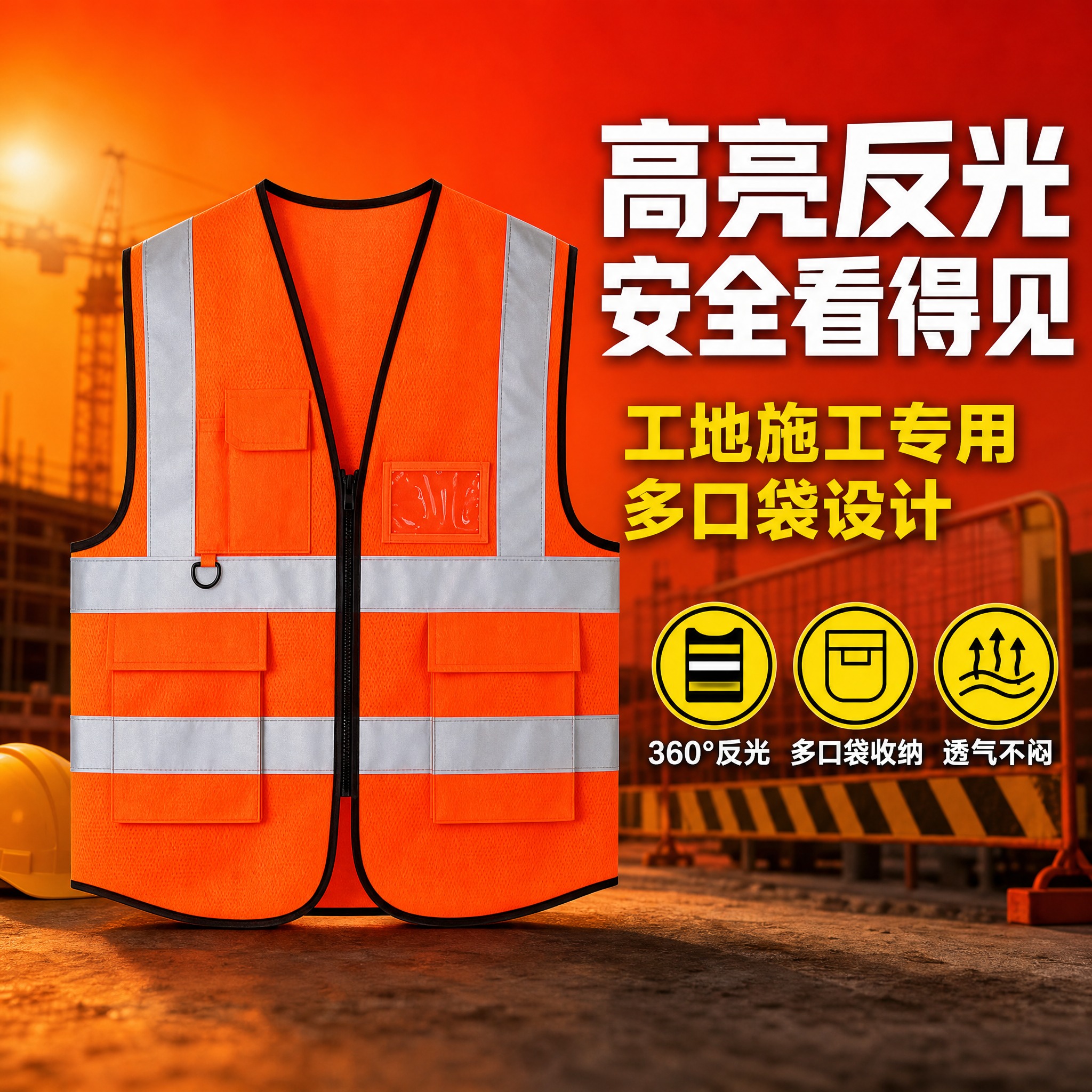 [主图-1] 反光安全马甲核心卖点首图，拼多多风格大字直白性价… - 图片创意预览