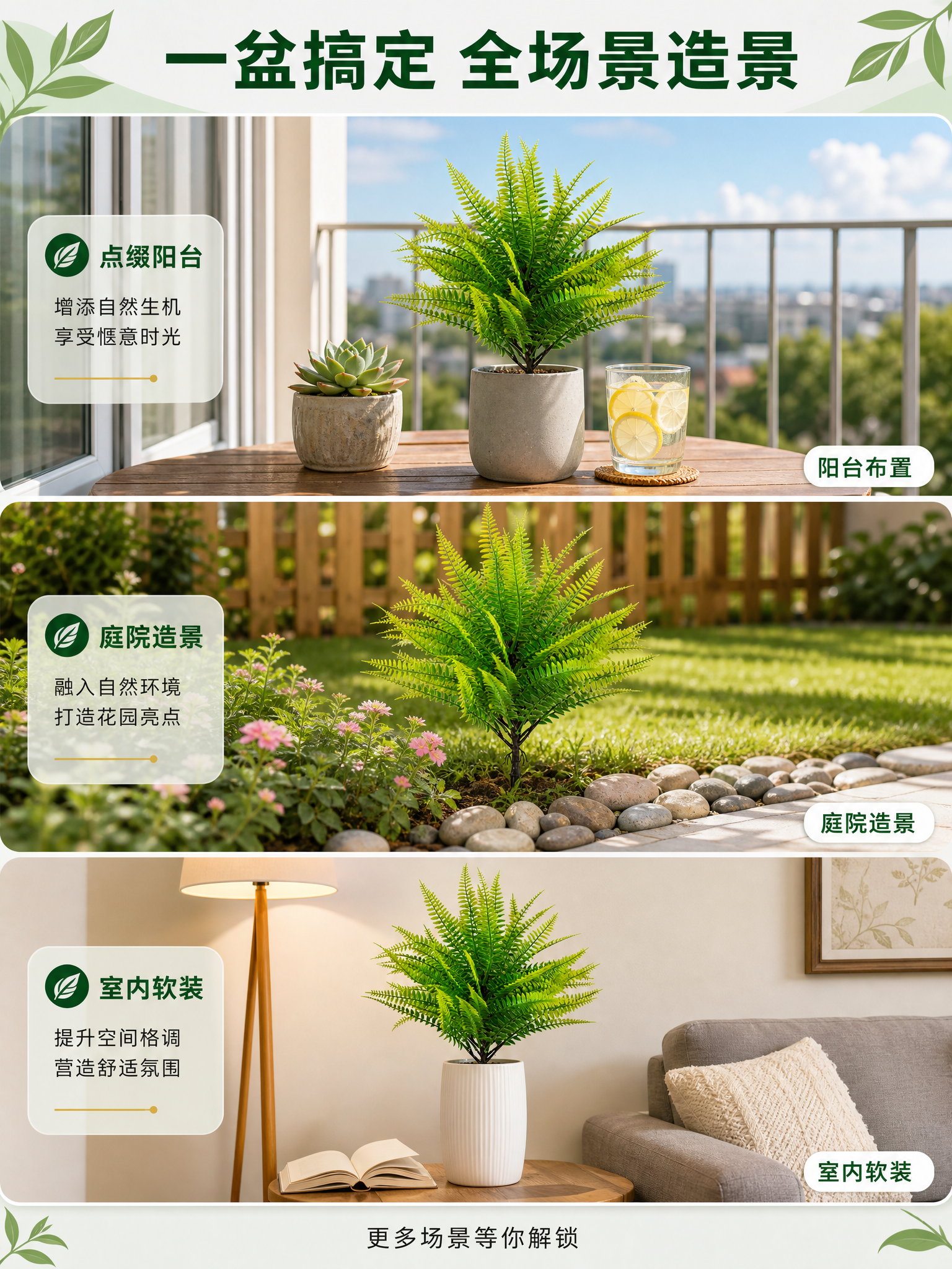 [商品] 使用【图1】仿真波斯蕨地插绿植；保留绿色羽状叶片层次… - 图片创意预览