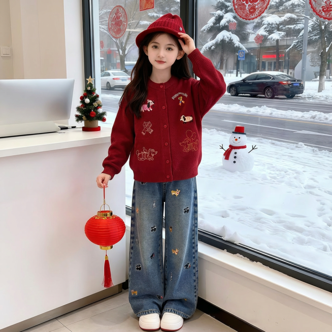 把图1的衣服和裤子给图的2的人物穿上，保留原场景光影，保持图2的人物的五官和发型不变，图片宽高尺寸不变，背景不变，人物姿势不变，保持图1的衣服的款式和颜色不变预览效果