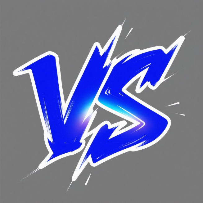 白色背景上的"VS"艺术字设计，采用醒目的亮蓝色为主色调，字体边缘保留粗犷的手绘笔触质感，线条末端带有尖锐的飞白效果，字母"S"内部融入流动的渐变光效，整体呈现出充满力量感的对抗氛围，视觉层次分明，设计简洁有力，具有强烈的现代竞技风格。预览效果