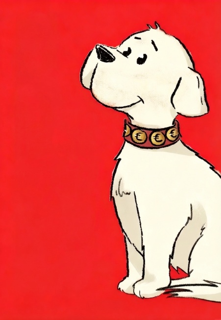 只保留原图片中的红色背景和白色小狗主体形象，删除图片上所有文字和其他内容，保持整体插画风格不变预览效果