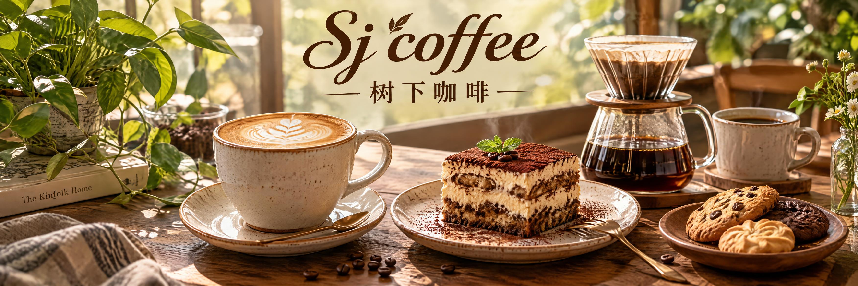 咖啡店宣传海报设计，店名"Sj coffee 树下咖啡"，写实… - 图片创意预览