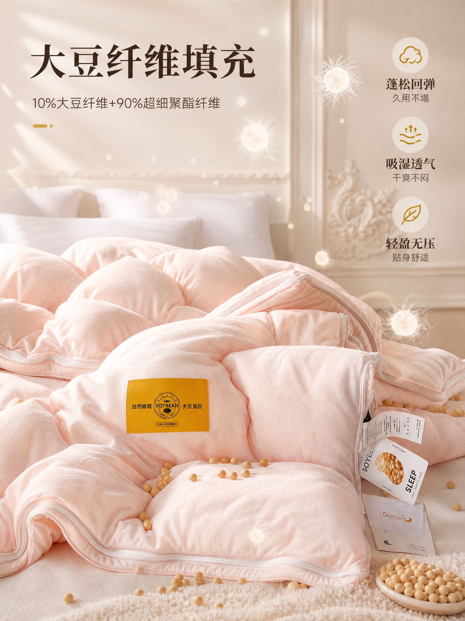 [商品] 使用【图8】浅粉色大豆纤维子母被；保留浅粉色云柔棉面… - 图片创意预览