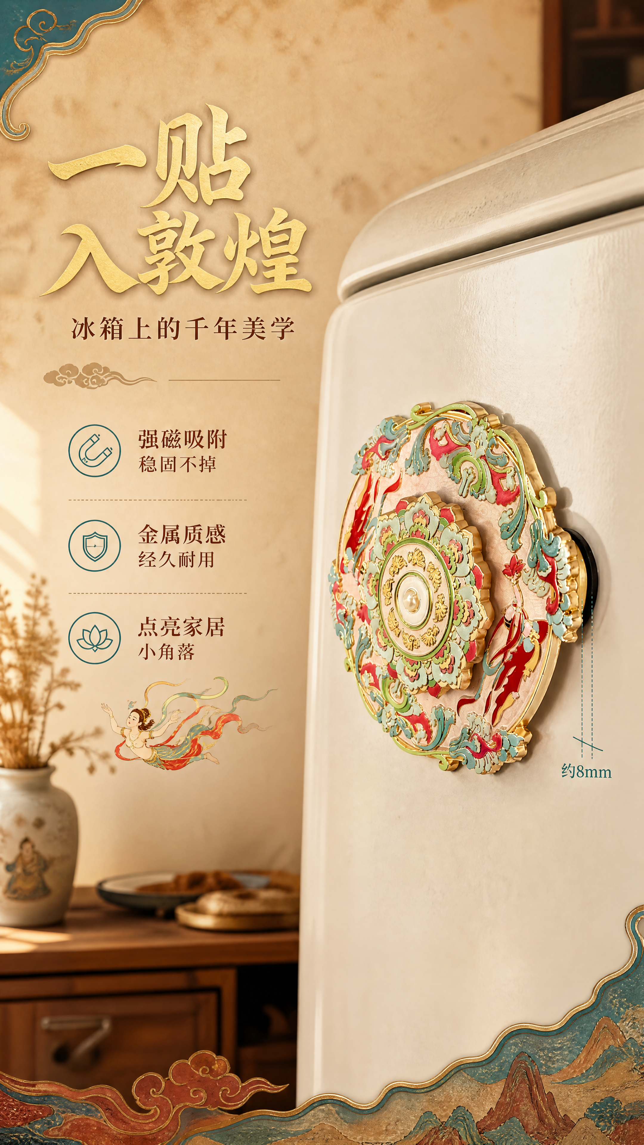 [商品] 使用【图2】飞天莲花款敦煌金属冰箱贴；保留金属珐琅材… - 图片创意预览