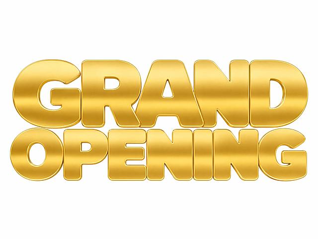 金色字体，纯白色背景，干净的背景，创意黑体字体设计两行"GRAND OPENING"，分两行排列，将字体进行大幅度抽象变形。笔画极度加粗呈现厚重饱满块面感，笔画转角做圆角处理，每个笔画末端保持圆润收束，保持和参考图一致的分两行横向排列，字间距紧凑，整体风格大气稳重，金色立体金属质感，无投影无阴影，纯金色字体。画面中只能出现这两个单词："GRAND"、"OPENING"，不得增加、遗漏或替换任何一个字，不得出现其他元素和文字。文字整体必须完整呈现在画面内不可被裁切，四周留有安全边距。8K超高清