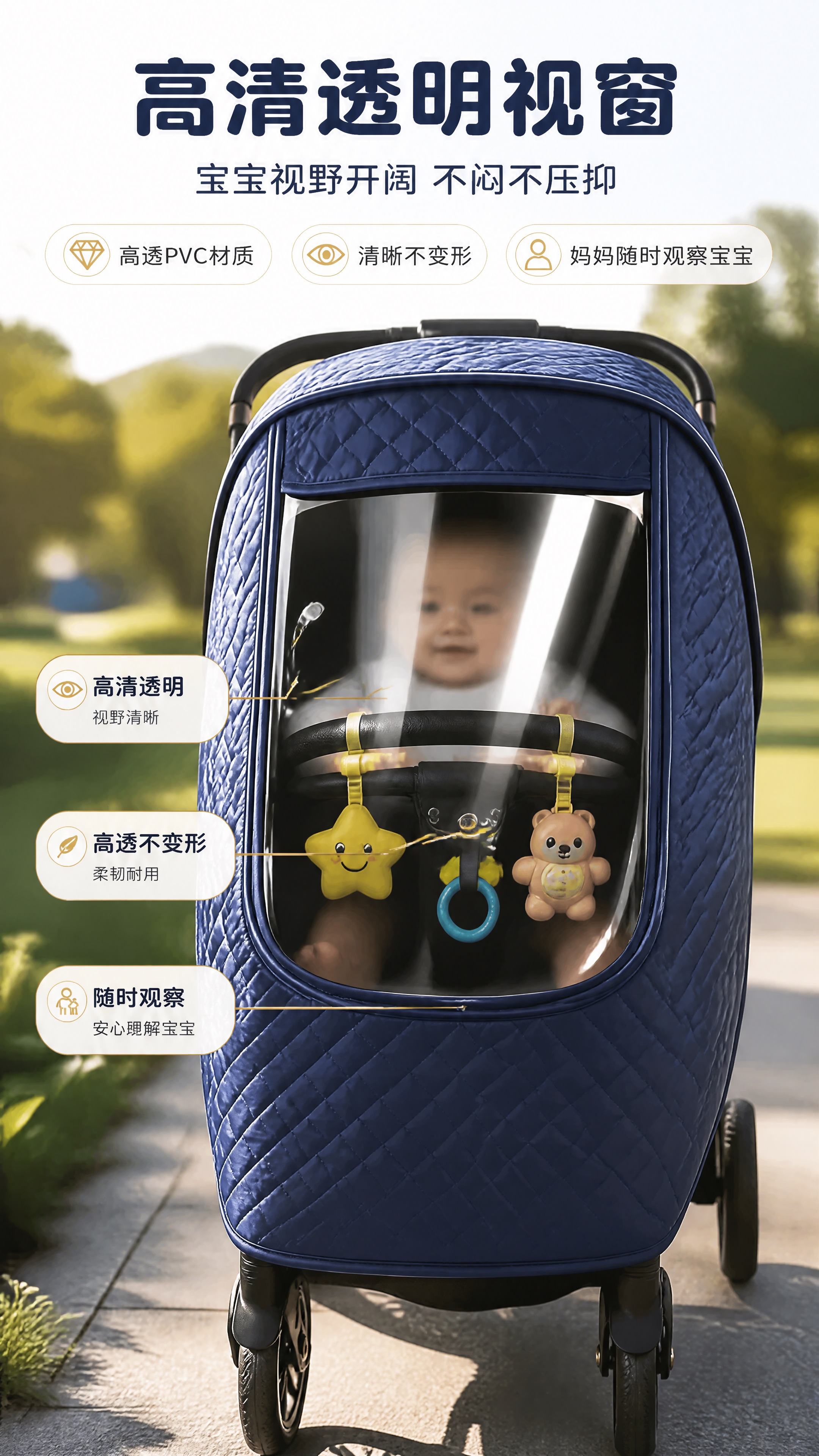 [商品] 使用【图1】藏青色全包裹婴儿车防风防雨罩；保留透明透… - 图片创意预览