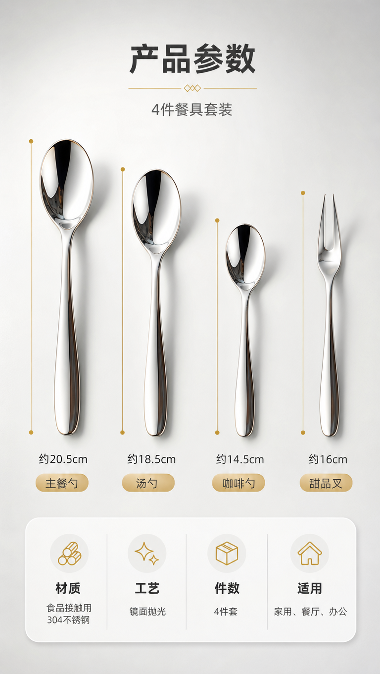 [商品] 使用【图1】4件餐具套装（大号主餐勺、中号餐勺、小号… - 图片创意预览