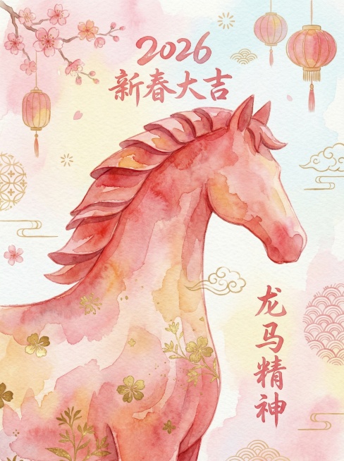 生成4张不同风格的马年新春平面设计，加上2026年数字，新春大吉，龙马精神，预览效果
