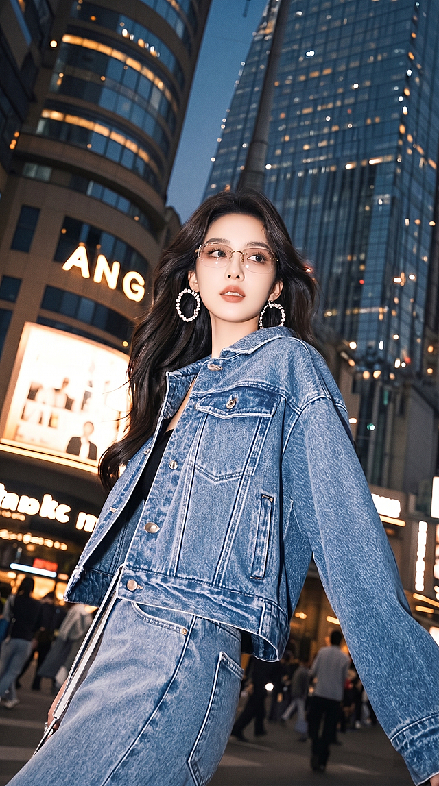 将图片中的女主添加上图中的金色浅茶色无框眼镜，保持眼镜的细节和原有风格不变，图片尺寸改为9:16，保留其他内容不变