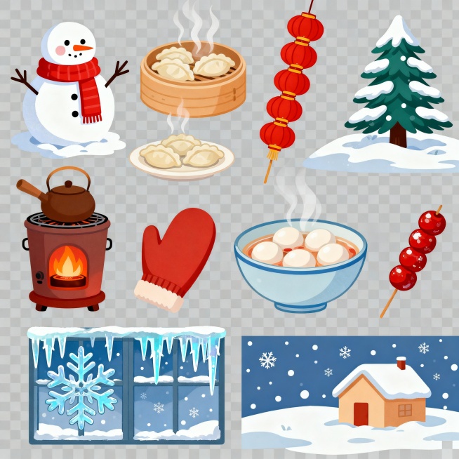 帮我生成十个冬至插画元素预览效果