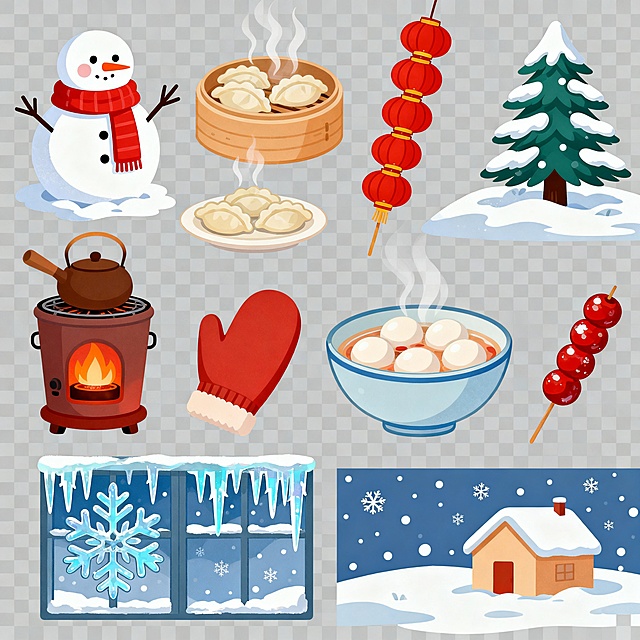 帮我生成十个冬至插画元素