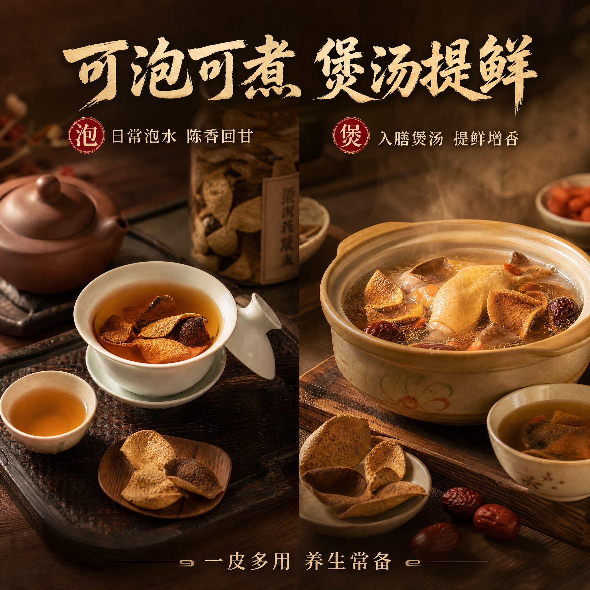 [主图-4] 新会陈皮多场景使用图，左右分栏版式，左侧泡茶场景… - 图片创意预览