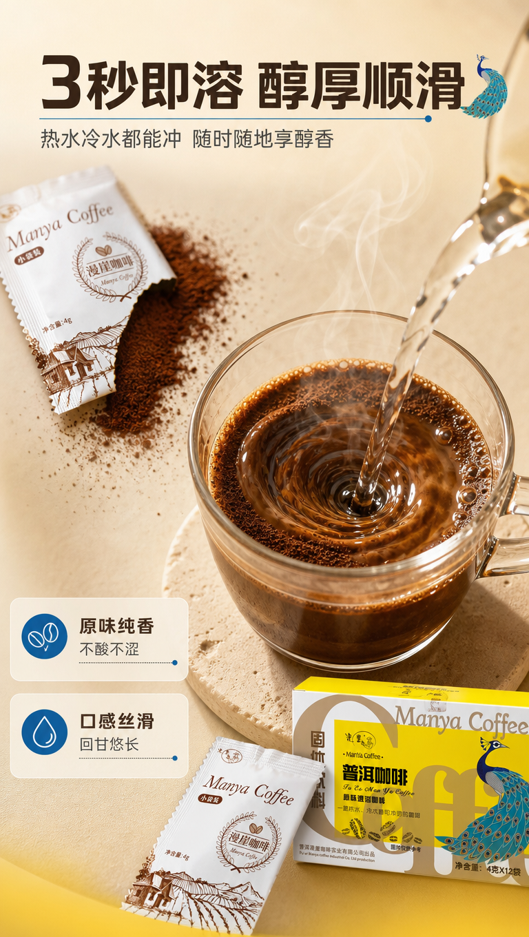[商品] 使用【图1】漫崖普洱咖啡原味速溶咖啡外盒 + 【图2… - 图片创意预览