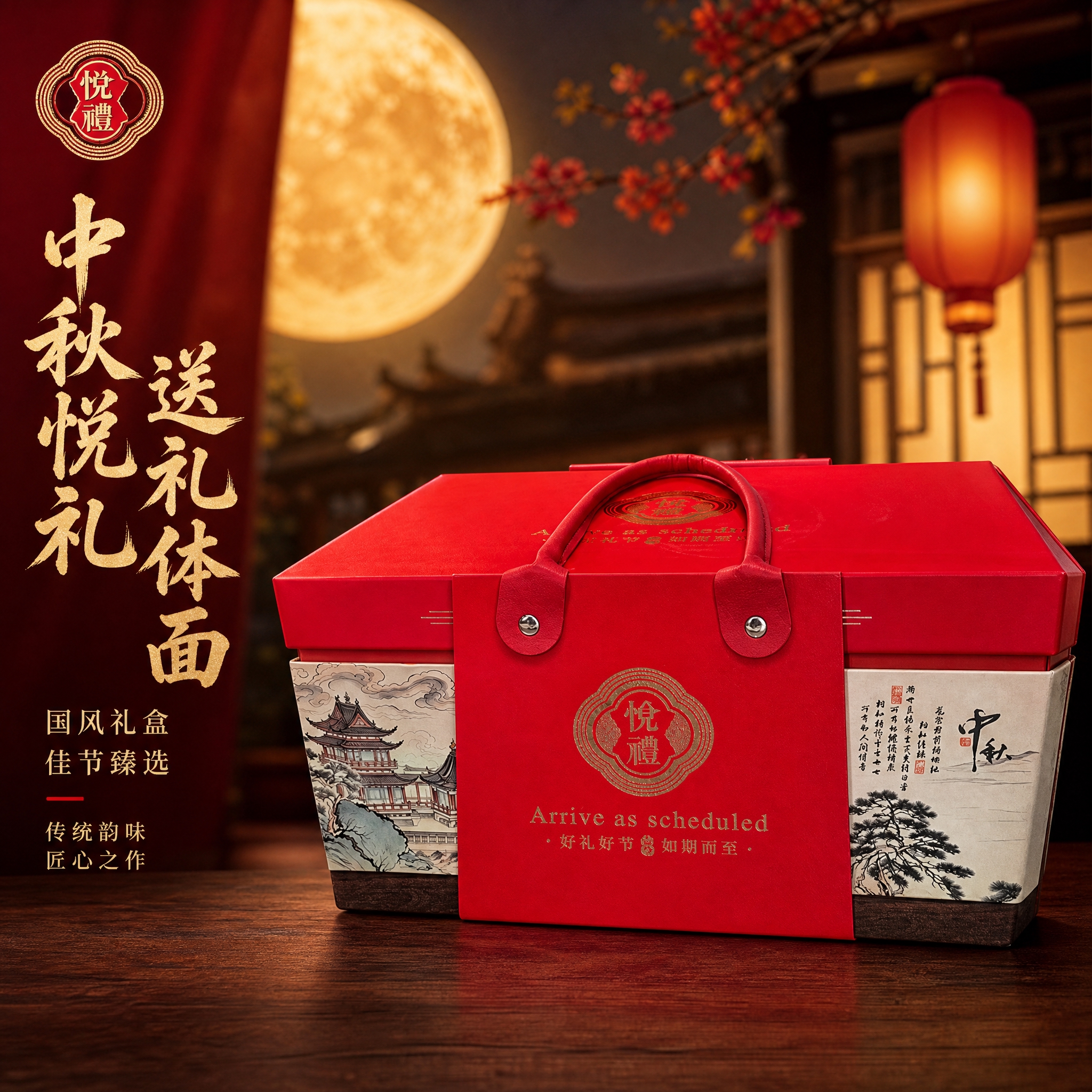 [主图-1] 中秋月饼礼盒首图点击率图，突出国风喜庆与送礼体面… - 图片创意预览